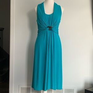 Evan Picone Teal Sleeveless Knot-Front Midi Dress Size 6
